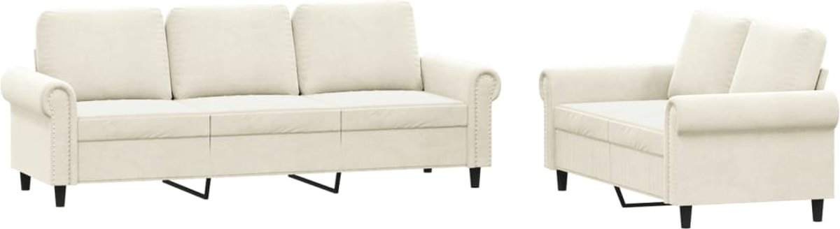 vidaXL - 2-delige - Loungeset - met - kussens - fluweel - crèmekleurig