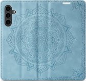 CaseMania Bookcase hoesje geschikt voor Samsung Galaxy S24 - Mandala print Aqua - Kunstleer