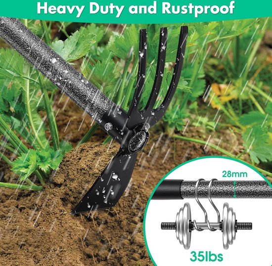 Dubbele tuinhak 110 cm met drietand, stalen tweekoppige schoffel voor ...