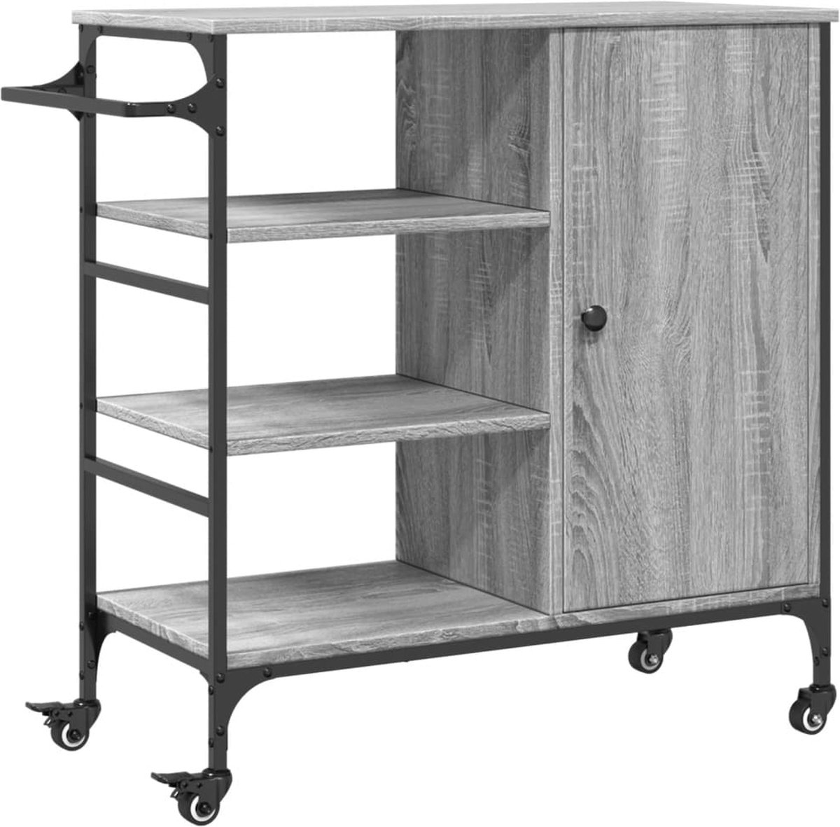 vidaXL - Keukentrolley - 87,5x38,5x84,5 - cm - bewerkt - hout - grijs - sonoma - eiken