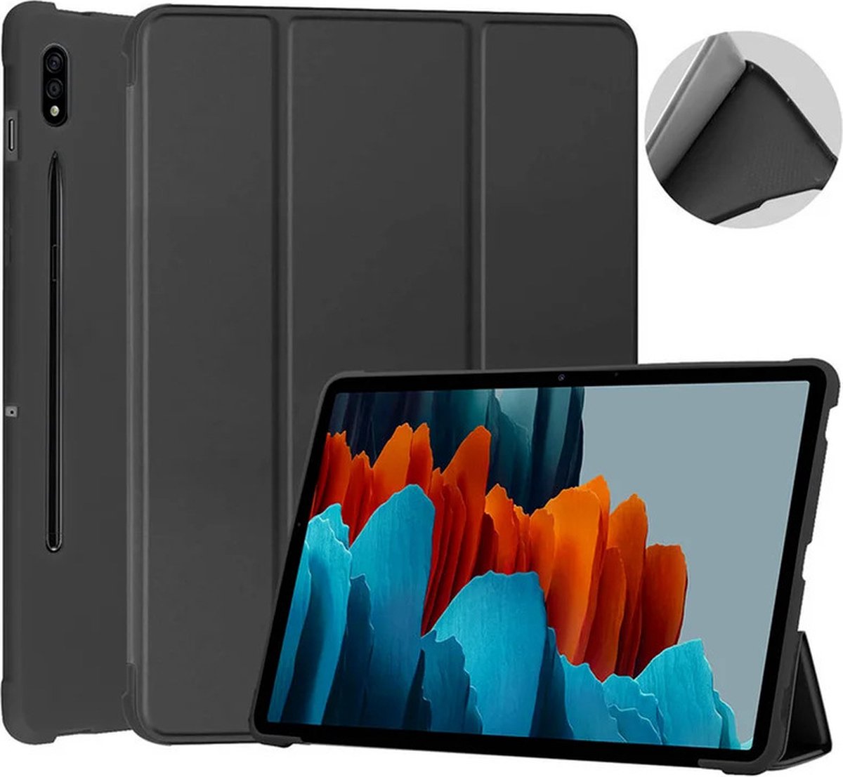 Tablethoes Geschikt voor: Samsung Galaxy Tab S7 & Tab S8 - 11 inch - Ultraslanke Hoesje Tri-Fold Cover Case - Zwart