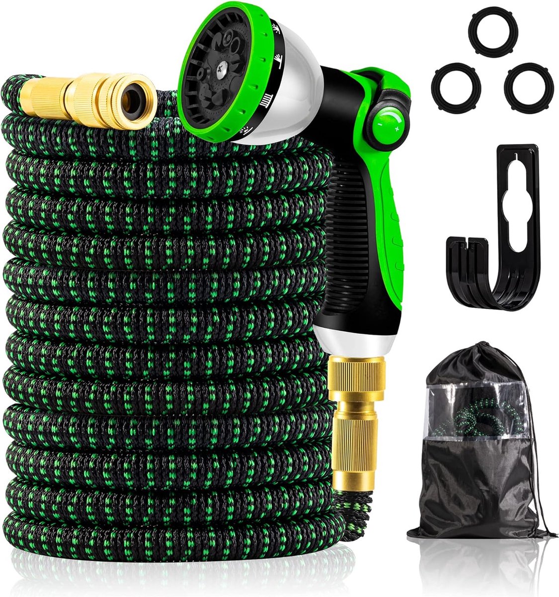 Flexibele tuinslang 30 m, duurzame 3-laagse latex waterslang, 3/4 inch en 1/2 inch massieve messing aansluitingen, 3450D-weefsel, knikvrij, 10-functie-spray