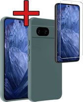 Hoesje Geschikt voor Google Pixel 8a Hoesje Siliconen Case Hoes Met Screenprotector - Hoes Geschikt voor Google Pixel 8a Hoes Cover Case - Donkergroen