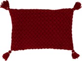 J-Line kussen Gehaakt Kwast Acryl - polyester - rood