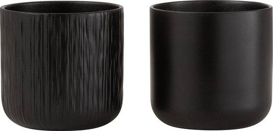 J-Line bloempot Gen - keramiek - zwart - medium - 2 stuks - Ø 15 cm