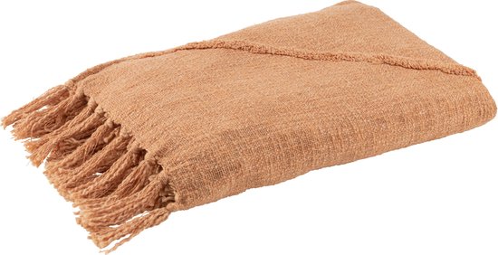 J-Line plaid Kwastjes - katoen - zalm - 190 x 56 cm