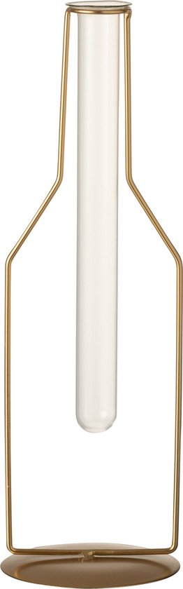 J-Line vaasje 1 Tube Fles - metaal/glas - goud - large - 33.00 cm hoog