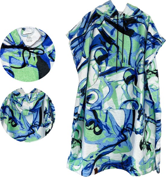 ABSRB Surfponcho Swirl volwassenen - Sneldrogend, comfortabel en absorberend - One size - 50% katoen en 50% polyester - poncho