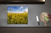 Inductieplaat Beschermer - Bloeiende Gele Bloemen op een Mooie Lentedag - 60x52 cm - 2 mm Dik - Inductie Beschermer - Bescherming Inductiekookplaat - Kookplaat Beschermer van Zwart Vinyl