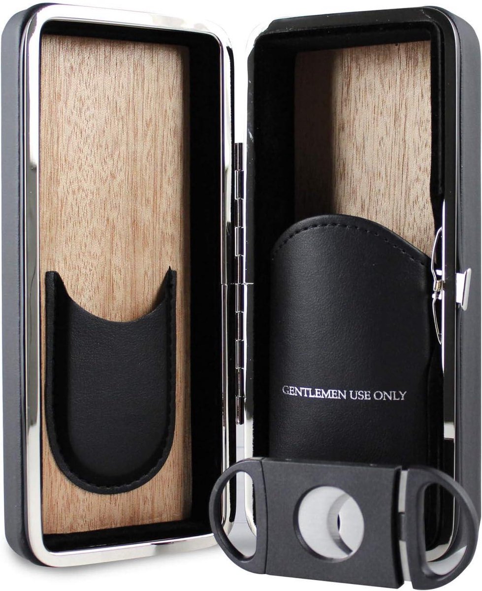 Goedkoopste Leren Reis Etui - Zwart - 16 x 4 x 10 cm Cigar case