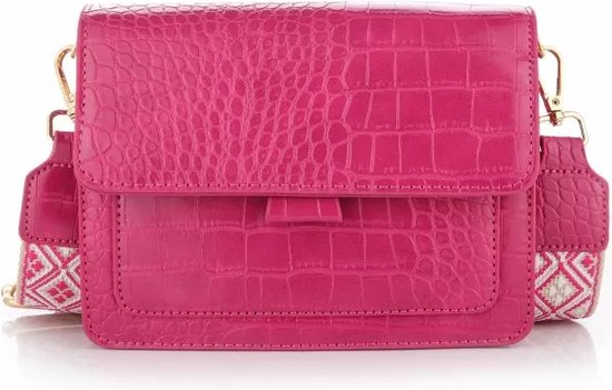 Roze schoudertas - inclusief schouderband - crossbody bag - tas met crocoprint - tas met strap