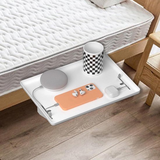 Inklapbaar nachtkastje voor bed en bovenste stapelbed - Benodigdheden voor studentenkamer met clip (wit) Beside shelf