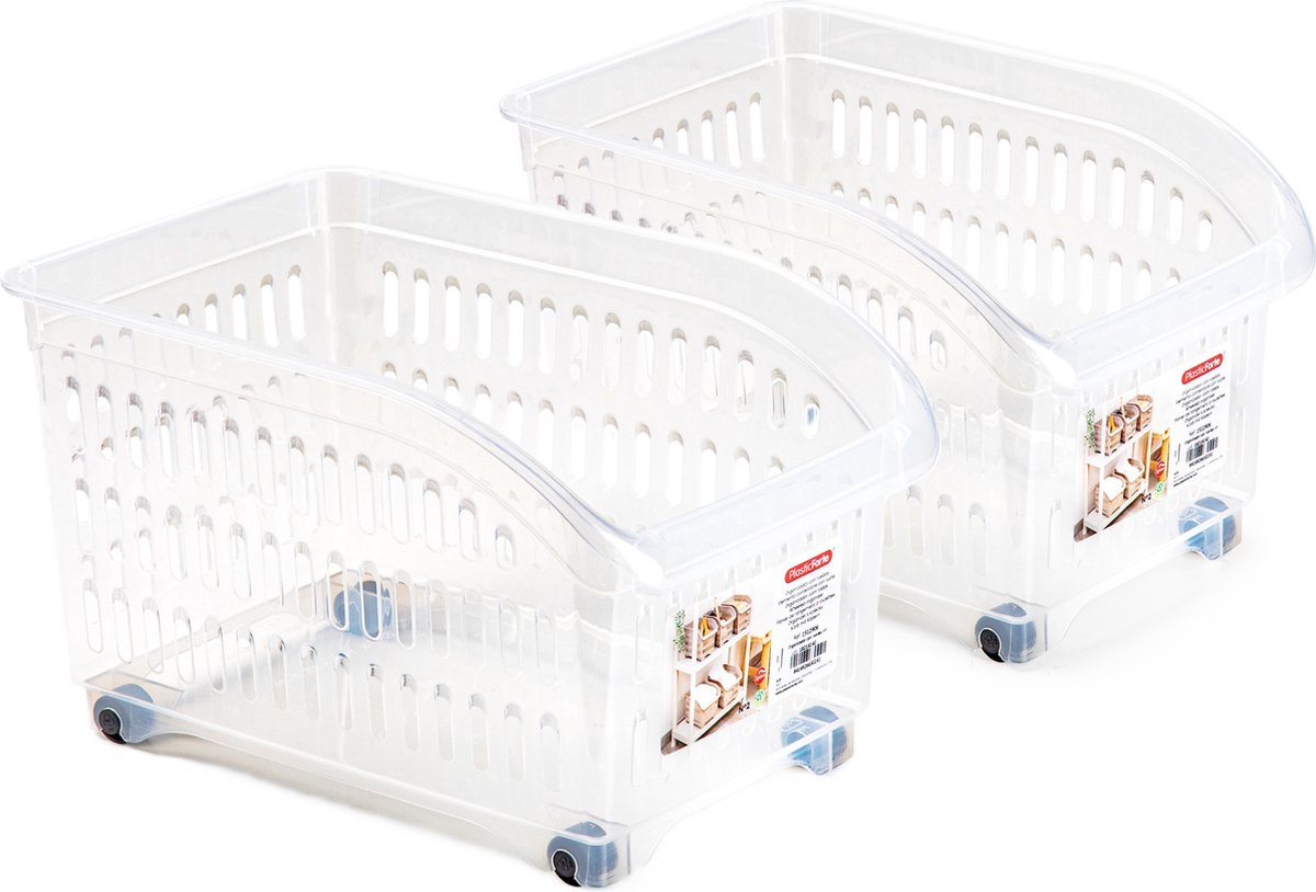 Plasticforte opberg Trolley Container - 2x - transparant - L30 x B18 x H19 cm - kunststof - Opberg trolley