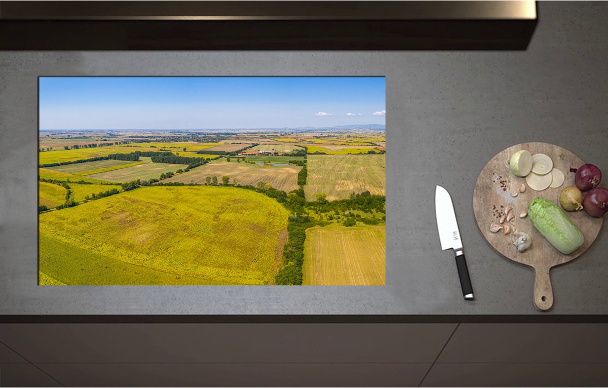 Inductieplaat Beschermer - Bovenaanzicht Landschap met Gras en Planten - 85x52 cm - 2 mm Dik - Inductie Beschermer - Bescherming Inductiekookplaat - Kookplaat Beschermer van Wit Vinyl