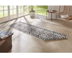 Flycarpets Loper Omkeerbaar Binnen & Buitenkleed Laagpolig Loper Jardin- Zwart / Creme - 80x250 cm
