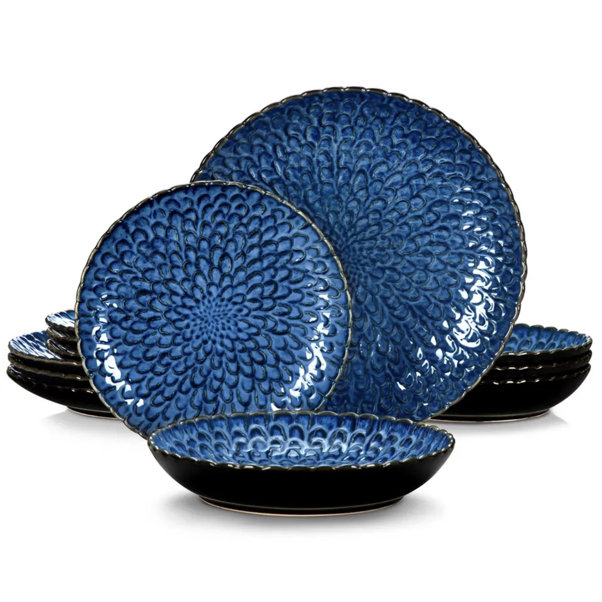 Serviesset - 4 personen - Porselein - 12 Delig - Serviesset 4 persoons - Bordenset 12 delig - Blauw