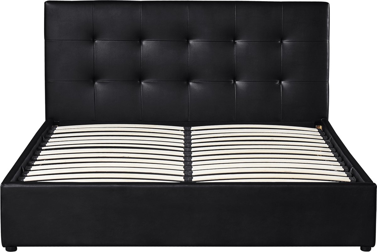 Interiax Morris Bed - Zwart PU leder - 160x200 cm - Inclusief Opbergkoffer