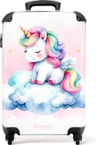 Bol.com NoBoringSuitcases.com® - Kinderkoffer meisje - Kindertrolley meisjes - Eenhoorn in de wolken - Handbagage koffer lichtge... aanbieding