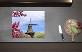 Inductieplaat Beschermer - Bloesembomen voor Traditione Molen in Nederland - 60x51 cm - 2 mm Dik - Inductie Beschermer - Bescherming Inductiekookplaat - Kookplaat Beschermer van Zwart Vinyl