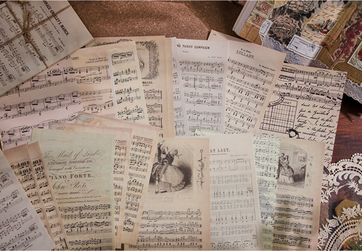 Journaling Papier Set Vintage Muziek Papier Vintage Music Notes Vintage Papier Set 30 stuks voor o.a. bulletjournal scrapbooking en kaarten maken