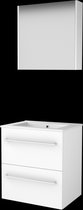 Basic Comfort 46 badmeubelset met spiegelkast, wastafelonderkast met grepen, 2 lades en porseleinen wastafel met 1 kraangat 60 x 46 cm, ice white