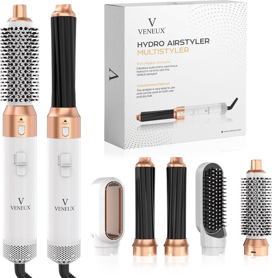 VENEUX® Föhnborstel - Airstyler - Krulborstel - Krultangen - 5 in 1 Multistyler - Wit