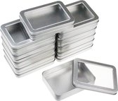 12 stuks rechthoekige lege metalen dozen Home Storage Container Organizer Mini Box met helder venster deksel, 115 x 85 x 22 mm (zilver)