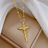 Donley - Caduceus Gouden ketting - Ketting Caduceus goud - Caduceus goud 50cm - gouden vrouwenketting mercuriusstaf - zirkoon ketting kruis - ketting dames - ketting vrouw goud - mercuriusstaf - Caduceus Asclepius - kerykeion - κηρύκειον