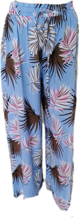 Femme - Pantalons d'été - Pantalons - Pantalons de Yoga - Pantalons de plage - Femme - Jambe large - Comfort - Bande élastique - Couleur Bleu clair/Marron/ Wit/Rose - Taille 48-50