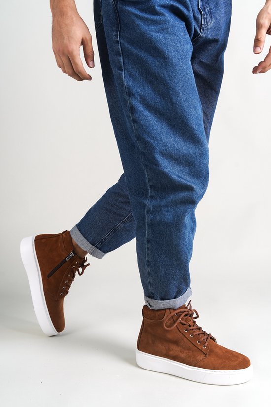 Oscar&Djayds Sneaker Homme - Marron Tan - Cuir Véritable (Suède) - Baskets hautes - chaussures - OD111 - taille 44