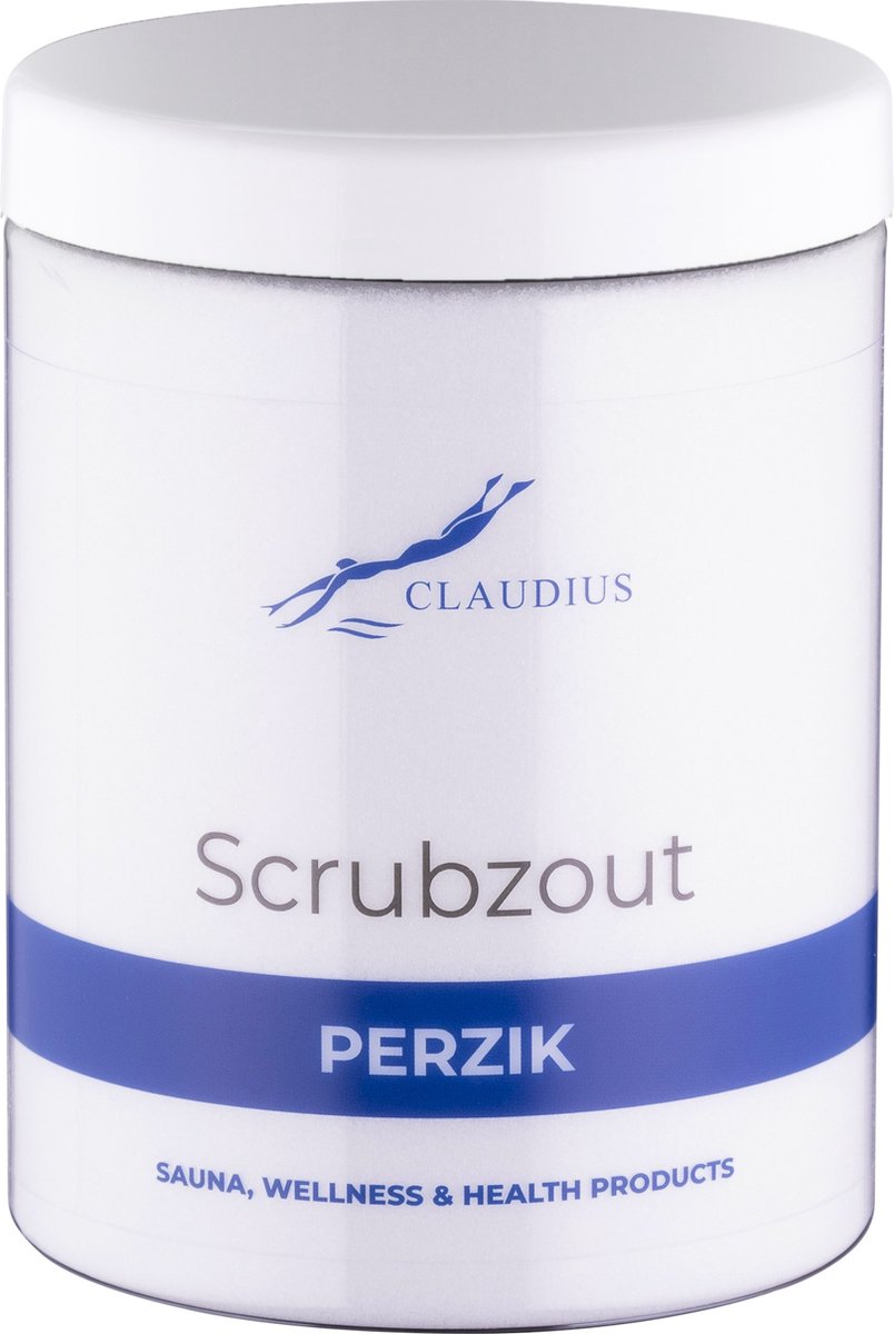 Goedkoopste Scrubzout Perzik in handige pot - 1250 gram - met witte deksel - Hydraterende Lichaamsscrub