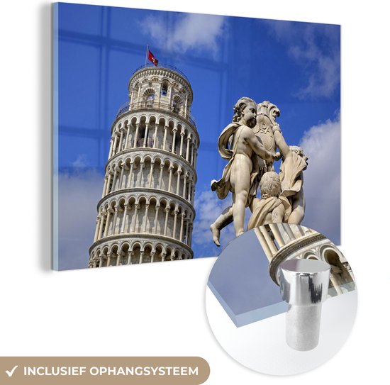 MuchoWow® Glasschilderij 90x60 cm - Schilderij acrylglas - Toren van Pisa - Pisa - Italië - Foto op glas - Schilderijen