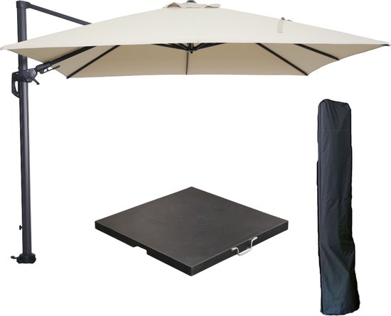 Foto: Garden impressions hawaii zweefparasol 300x300 cm carbon black ecru met 90kg black polished parasolvoet en parasolhoes