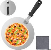 Pizzaschuiver, roestvrij staal, diameter 25 cm, pizzaschep, inklapbaar, houten handvat, pizzaschep, schuiver, geperforeerde pizzaschep met poetsdoek voor pizza, Flammkuchen, brood
