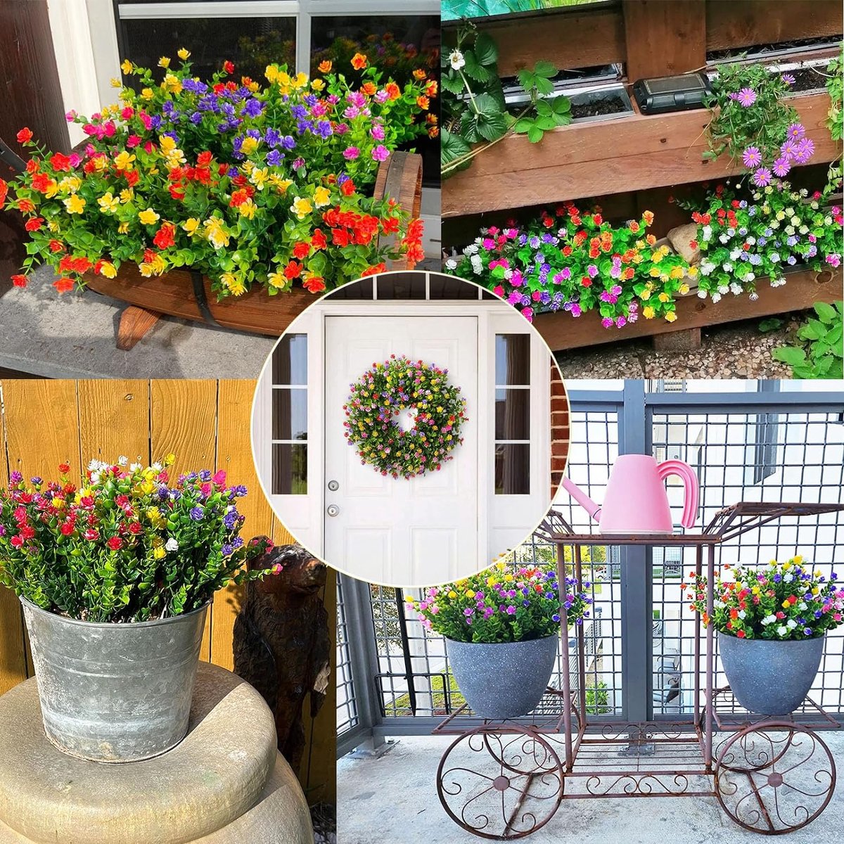 Lot De 5 Bouquets Fleurs Artificielles TSHAOUN - Résistantes UV Pour Intérieur/Extérieur - Décoration Maison, Jardin, Mariage