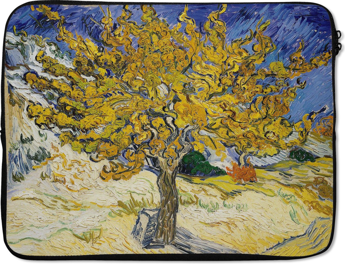Laptophoes 17 inch - Moerbeiboom - Vincent van Gogh - Laptop sleeve - Binnenmaat 41x28 cm - Zwarte achterkant