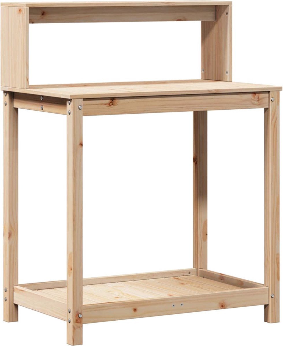 vidaXL Oppottafel - met - schappen - 82,5x50x109,5 - cm - massief - grenenhout Natuurlijk grenenhout