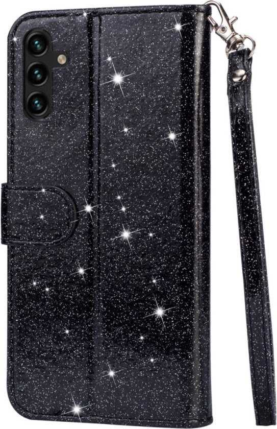 Étui Bookcase à Glitter Convient pour : Samsung Galaxy A54 avec fermeture éclair - étui - étui portefeuille - Zwart - ZT Accessoires