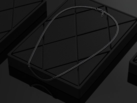 Malinsi Collier Homme - Lien Cubain 60cm - Complet Acier Inoxydable 3mm - Zwart Colliers homme