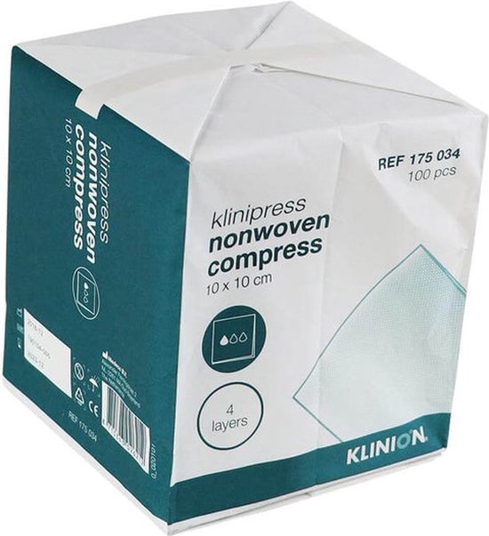 Klinion non-woven kompres, 10 x 10 cm- 9 x 100 stuks voordeelverpakking