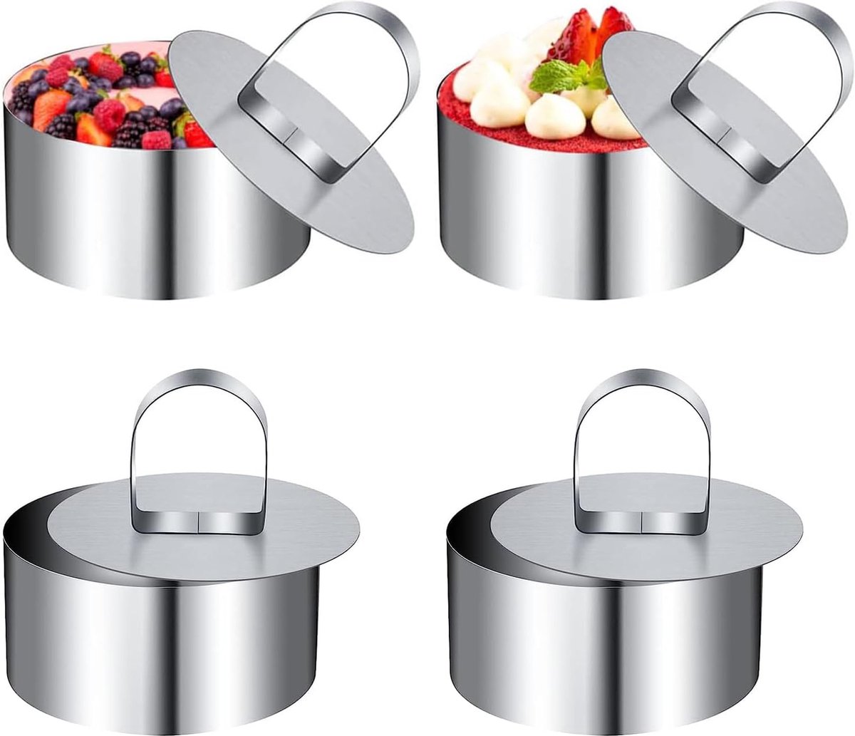 4 stuks mini-taartringen serveerringen roestvrij staal 8 cm dessertringen en dinerringen taartring van hoogwaardig roestvrij staal ronde dessertringen voor koken en bakken
