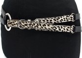A-Zone Afhang riem met leopard riempje - heren en dames riem - 4 cm breed - Zwart - Echt Leer - Taille: 90cm - Totale lengte riem: 105cm