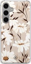 Casimoda® hoesje - Geschikt voor Samsung Galaxy S24 - In Bloom - Shockproof case - Extra sterk - TPU/polycarbonaat - Bruin/beige, Transparant