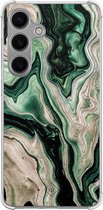 Casimoda® hoesje - Geschikt voor Samsung Galaxy S24 - Groen marmer / Marble - Shockproof case - Extra sterk - TPU/polycarbonaat - Groen, Transparant