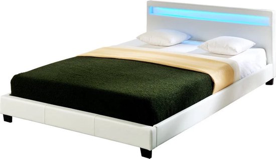 In And OutdoorMatch Bed Janelle - met LED verlichting - Bedbodem - 180x200 cm - Wit - Modern Design