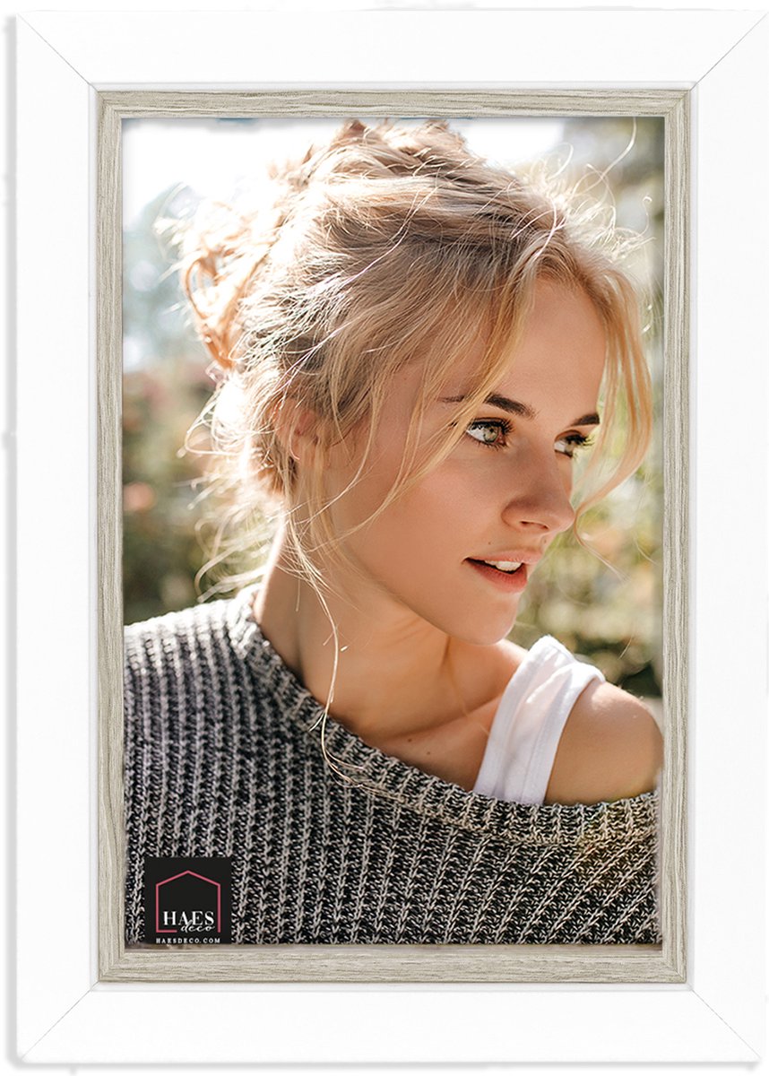 HAES DECO - Houten Fotolijst Fevik in wit met grijs voor 1 foto 15x20 - CD568HS