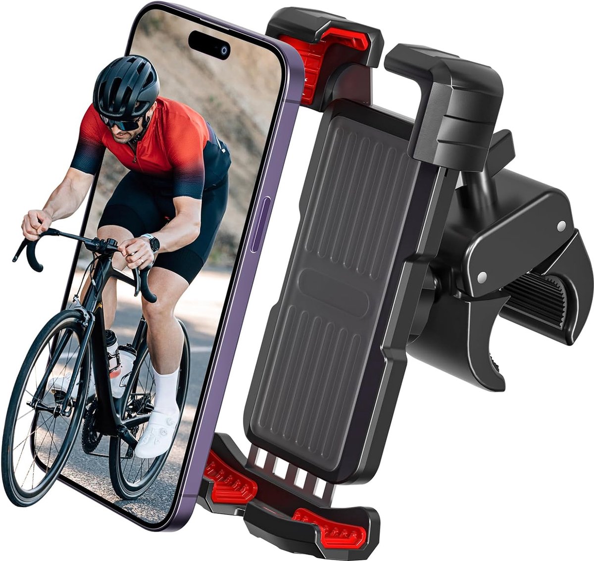 Telefoonhouder voor fiets, 2023, universele fietshouder met 360° draaibaar, mobiele telefoonhouder motorfiets, telefoonhouder, fietsstuur voor iPhone Pro Max Plus, SE, 13 12 Pro Max Mini,