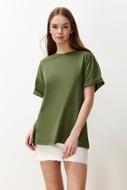 Trendyol TWOSS20TS0134 Volwassenen Vrouwen T-shirt Single - Khaki - XL