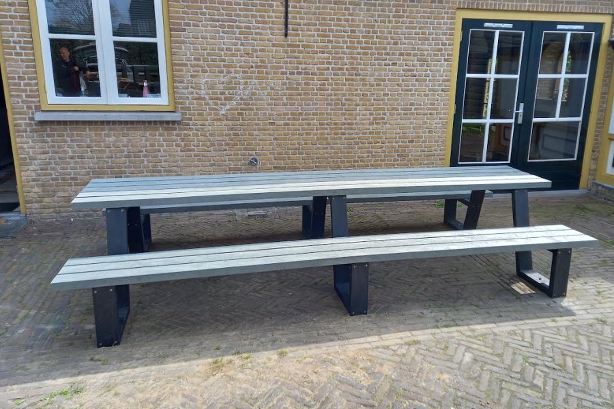 Rockwood® Picknicktafel Larix - Zwaar Kunststof - Mineral Grey 3.00m