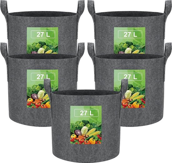 Sacs De Plantation En Tissu Non-tissé - Lot De 5 Sacs 10 Gallons (37 L), Pour Légumes, Fleurs, Pommes De Terre | Pots De Culture Respirants, Lavables, Réutilisables